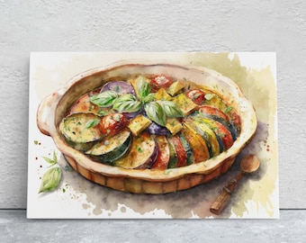 Ratatouille, Ready To Hang, Large Print, Watercolor Painting, Dining Room, Kitchen Art, Restaurant Art, Italian Food