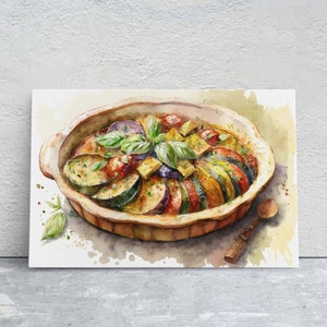 Ratatouille, Ready To Hang, Large Print, Watercolor Painting, Dining Room, Kitchen Art, Restaurant Art, Italian Food