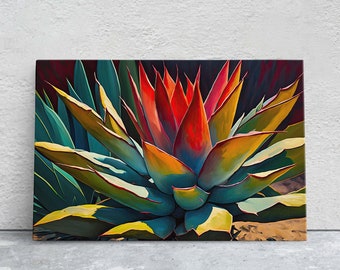 Agave Cactus Art, Modern Colorful, Plant Decor, Contemporary Art, Ready To Hang, Large Print, Landscape Painting