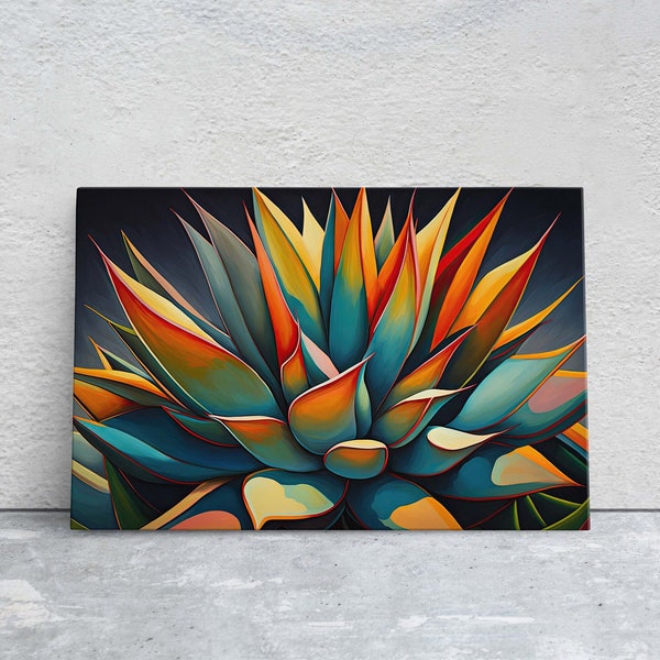 Agave Cactus Art, Modern Colorful, Plant Decor, Contemporary Art, Ready To Hang, Large Print, Landscape Painting