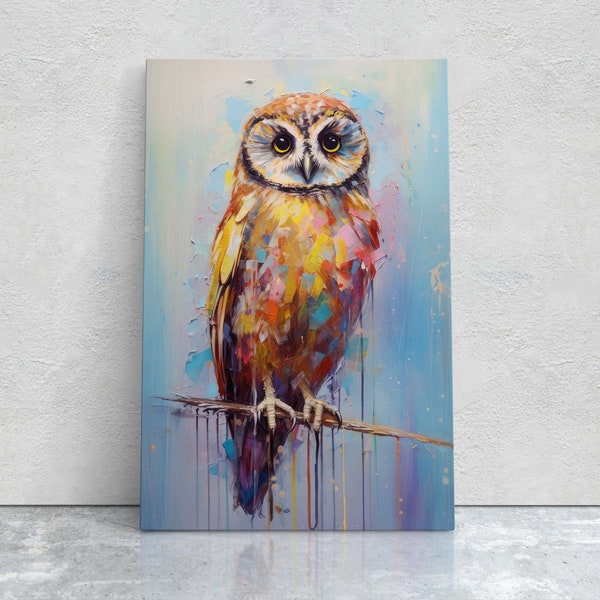 Owl Colors, Abstract owl, Bird Art, Contemporary Animal, Modern Decor, Framed Canvas, Nature Lover, Owl Lover, Classic