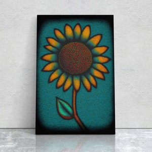 Sunflower, Abstract, Pointillism, Flower Decor, Large Print, Ready To hang, Farmhouse, Farm, Vertical Print, Modern Art, Contemporary
