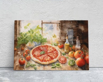 Italian Pizza, Margherita pizza, Food of Italy, Pizzeria, Restaurant Decor, Kitchen Print, Ready to Hang, Canvas Art Print, Large Art