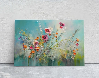 WIldflower on Canvas, Spring time, abstract print, Floral Decor, Botanical Art, Flower Painting, Dining Room Art, Living Room, Office Art