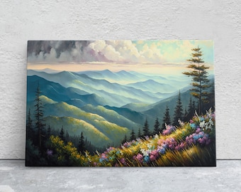 Great Smoky Mountains Canvas Art Ready To Hang Large Print, Oil Painting, Landscape