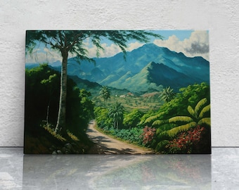 Blue Mountains Jamaica Canvas Art Ready To Hang Large Print, Oil Painting, Landscape