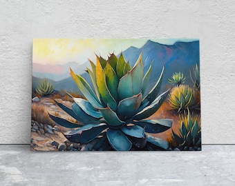 Agave Desert Canvas Art Ready To Hang Large Print, Oil Painting, Landscape