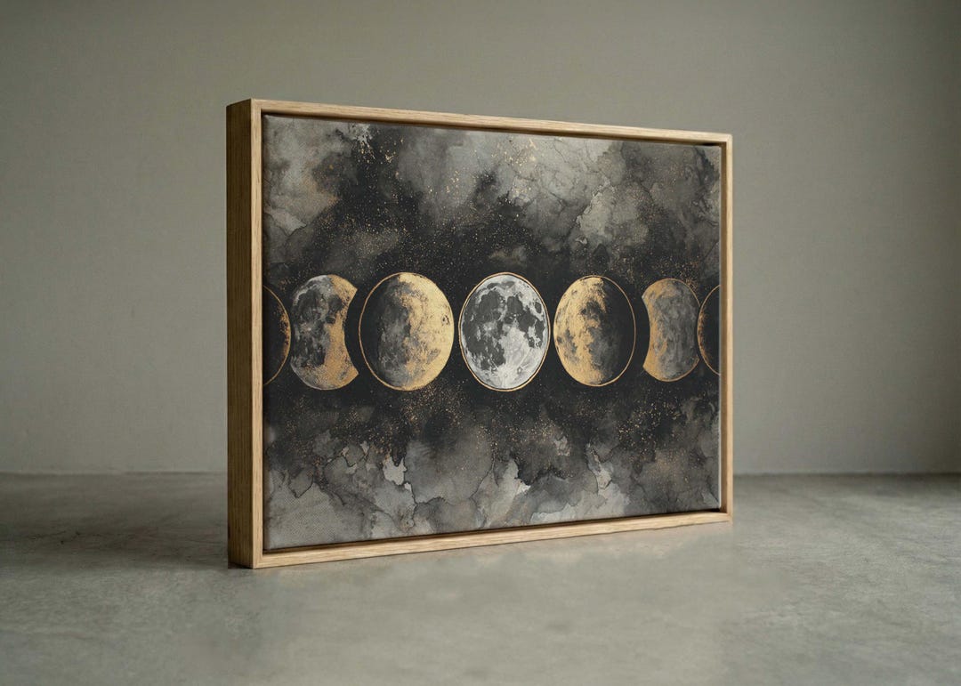 Horizontal Moon Phases Canvas Print, Black and Gold Celestial Art - Etsy