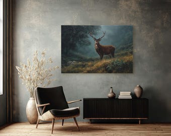 Classic Vintage Stag in Misty Woodland Canvas Print