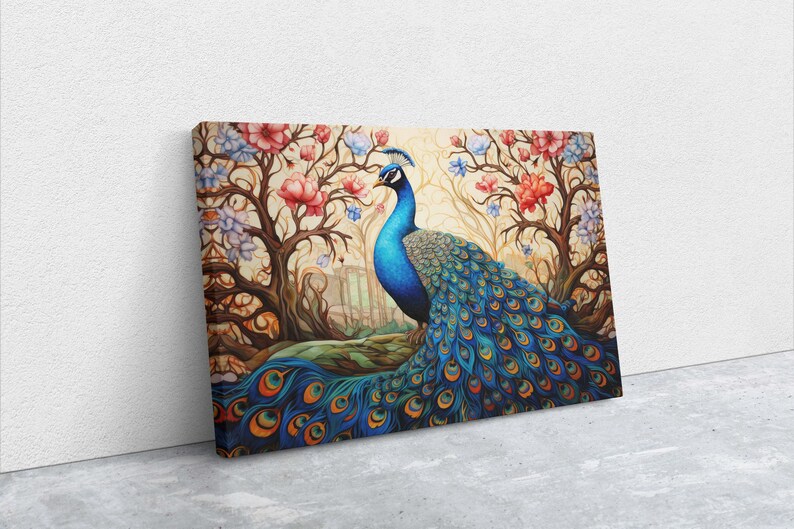 Peacock Painting, Colorful Art, Vibrant Decor, Peacock Wall Art, Framed Canvas image 3