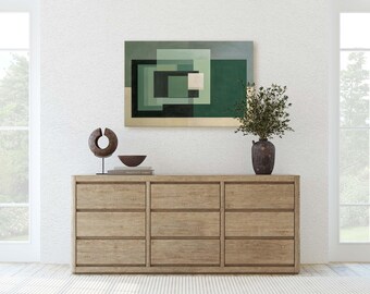Forest Green Geometric Canvas Print Mid Century Modern Abstract Art