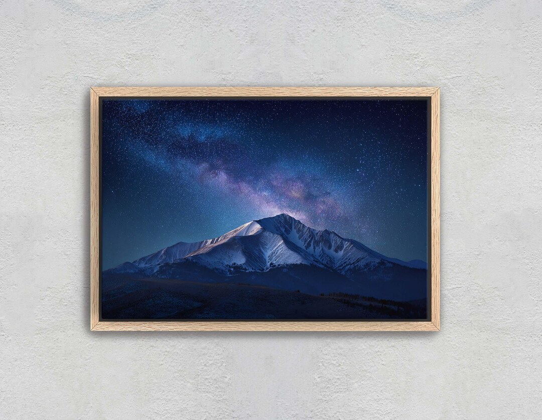 Milky Way Over Snowy Peak Canvas Print, Starry Night Galaxy Wall Art - Etsy