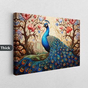 Peacock Painting, Colorful Art, Vibrant Decor, Peacock Wall Art, Framed Canvas image 2