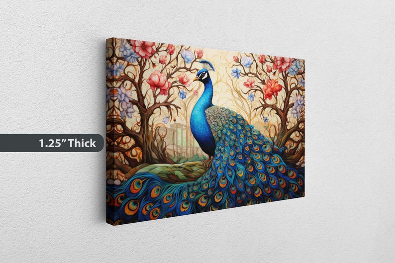 Peacock Painting, Colorful Art, Vibrant Decor, Peacock Wall Art, Framed Canvas image 2