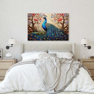 Peacock Painting, Colorful Art, Vibrant Decor, Peacock Wall Art, Framed Canvas image 7