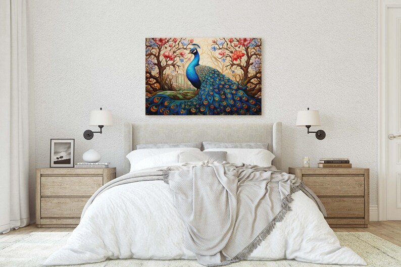 Peacock Painting, Colorful Art, Vibrant Decor, Peacock Wall Art, Framed Canvas image 7