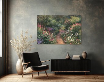 Secret Garden Path Canvas Print, Lush Botanical Walkway Landscape Art
