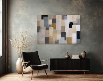 Abstract Earth Tone Geometric Canvas Print Warm Neutral Collage Art