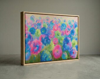 Fluffy Flower Field Canvas Print, Whimsical Dandelion Meadow Wall Art