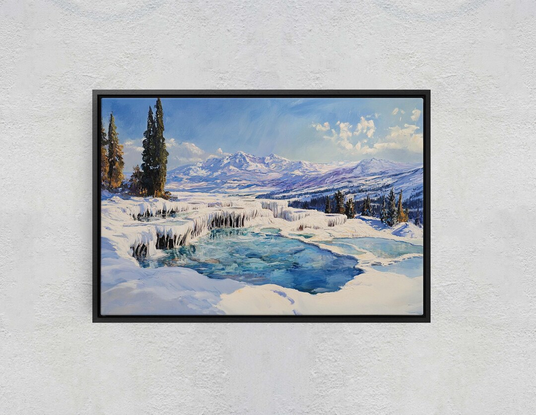 Snow Hot Springs, Winter Painting, Scenic Art, Winter Mountain Print - Etsy