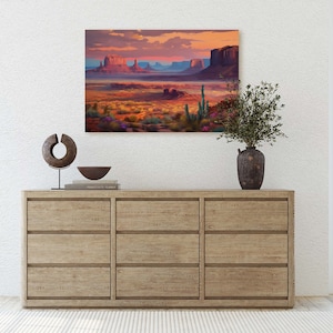 Sunset Desert, Landscape Painting, Southwest Decor, Pink Purple Blue Orange, Cactus Painting, Arizona Art, Calming Art image 5