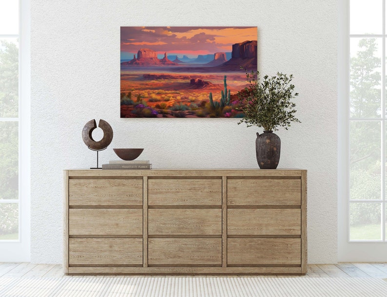 Sunset Desert, Landscape Painting, Southwest Decor, Pink Purple Blue Orange, Cactus Painting, Arizona Art, Calming Art image 5
