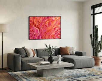 Fiery Fluid Waves Canvas Print, Modern Pink and Orange Abstract Wall Art