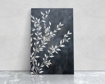 Black and White Floral, Botanical Art, Wildflower Decor, Farmhouse Print, Modern Art, Large Print, Framed Canvas