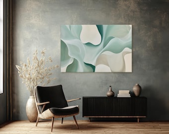 Modern Sage Green Fluid Wave Canvas Print, Serene Ribbon Aesthetic Wall Art
