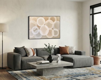 Mid Century Geometric Circles Canvas Print, Overlapping Rings Beige Wall Art