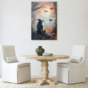 Witch and Bats Canvas: Creepy Gothic Decor (Matte Cotton Print) image 6