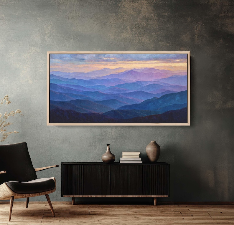 Blue Ridge Canvas Blue Ridge Mountains Sunset Canvas Print, Layered Hills Painting ...