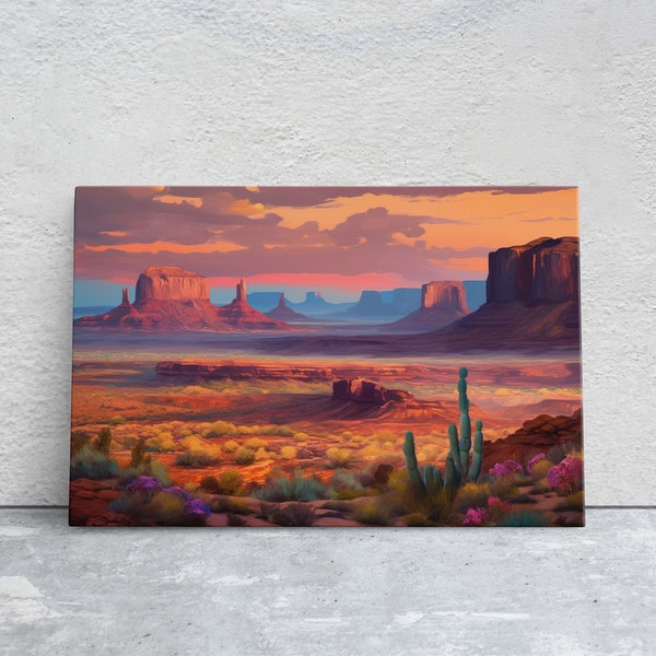 Sunset Desert, Landscape Painting, Southwest Decor, Pink Purple Blue Orange, Cactus Painting, Arizona Art, Calming Art