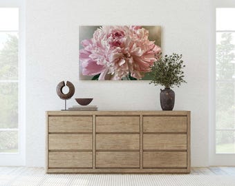 Vintage Oil Style Pink Peony Canvas Print, Shabby Chic Romantic Floral Art
