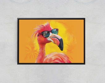 Pop Art Flamingo Print - Colorful Orange Blue Canvas for Kids Room