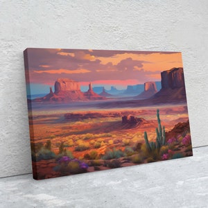 Sunset Desert, Landscape Painting, Southwest Decor, Pink Purple Blue Orange, Cactus Painting, Arizona Art, Calming Art image 3