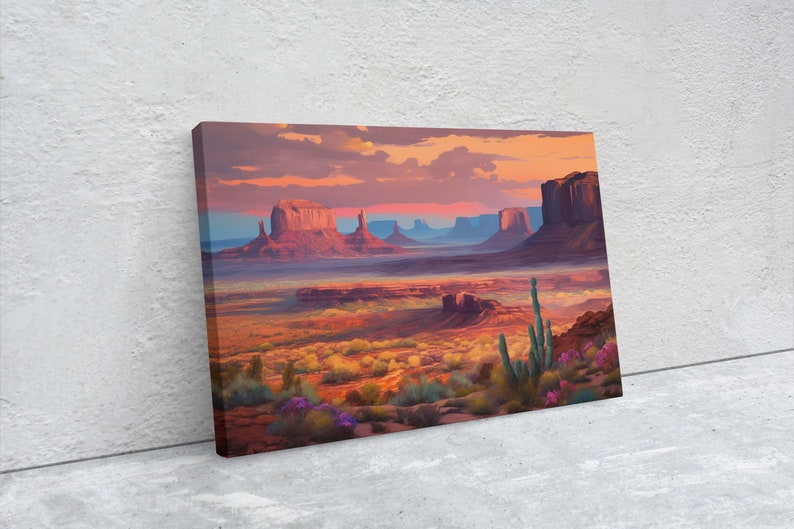 Sunset Desert, Landscape Painting, Southwest Decor, Pink Purple Blue Orange, Cactus Painting, Arizona Art, Calming Art image 3