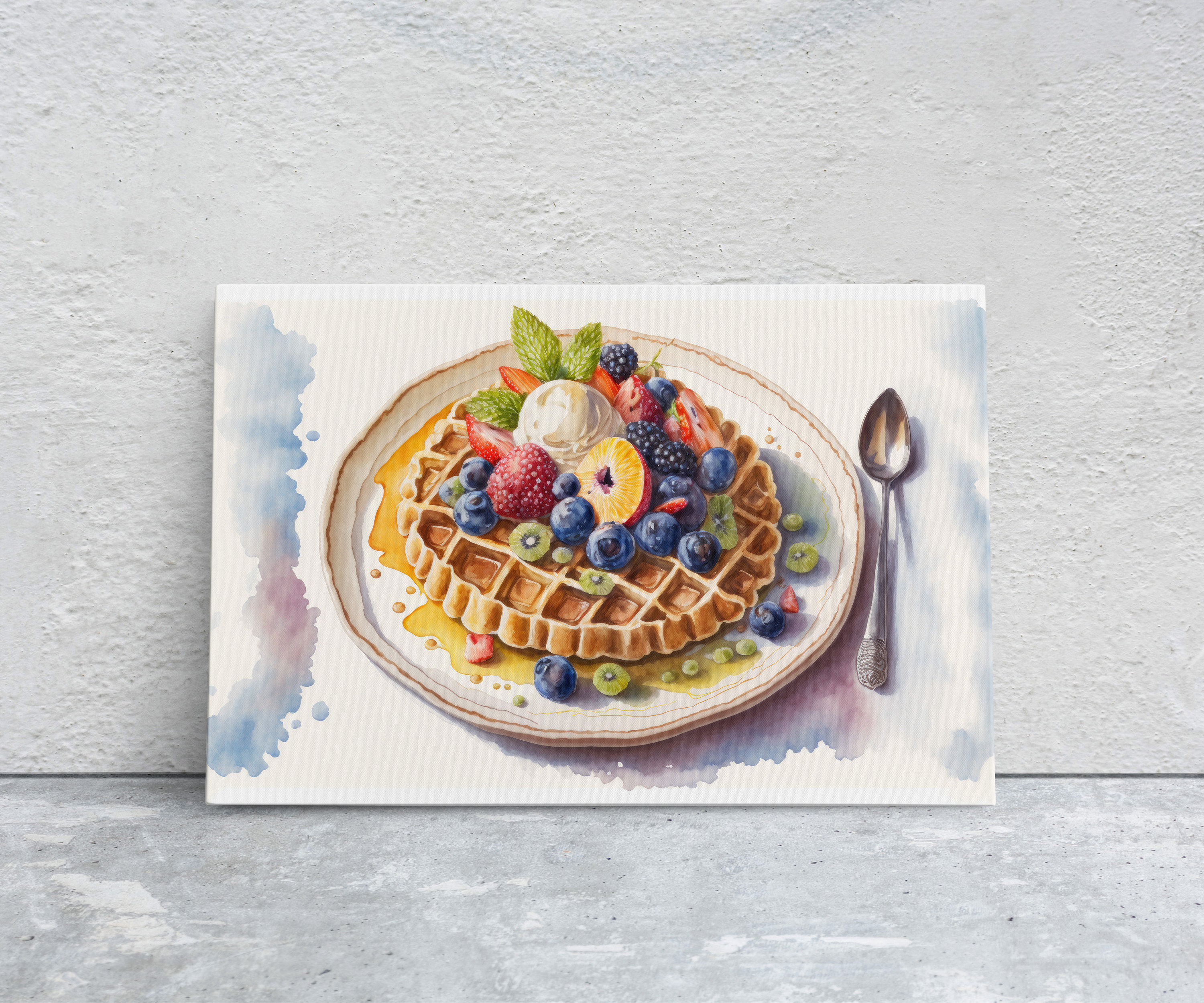 Water Color Waffle Breakfast Canvas Art Ready To Hang Large Print