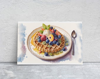 Water Color Waffle Breakfast Canvas Art Ready To Hang Large Print
