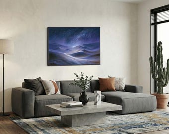 Celestial Milky Way Desert Canvas Print, Midnight Sky Starry Night Art
