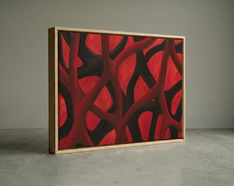 Gothic Branch Roots Canvas Print, Moody Red and Black Abstract Wall Art