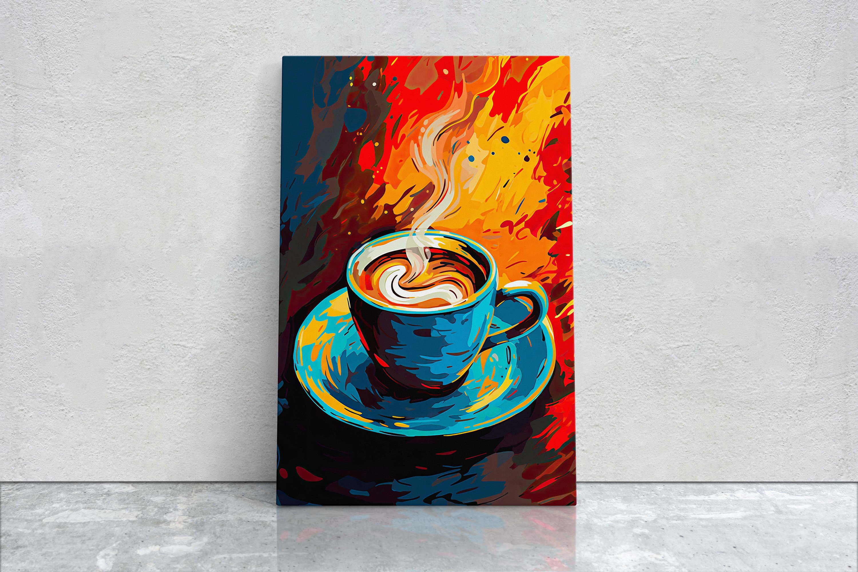 Coffee Art, Latte Painting, Pop Art, Modern Contemporary, Colorful Vivid, Abstract Representative, Framed Canvas, Large Art print