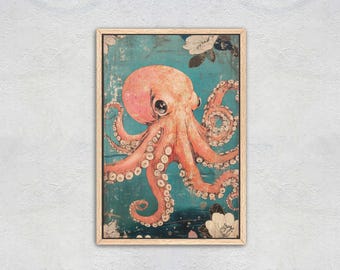 Vintage Octopus Print, ukiyo-e Print, Japanese Art, Vintage Retro