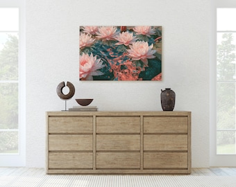 Zen Water Lily Canvas Print, Japanese Garden Pond Lotus Wall Art