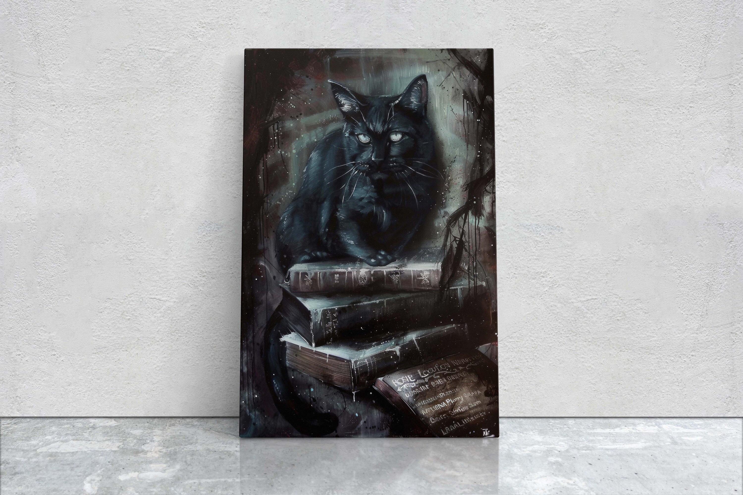 Arcania Black Cat Canvas - Dark Academia Magic Library Decor - Etsy