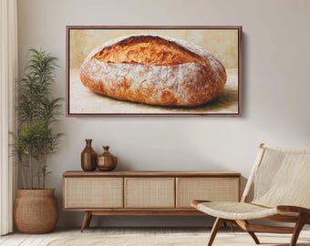 Rustic Sourdough Bread Oil Painting Canvas Print for Kitchen Wall Art Decor