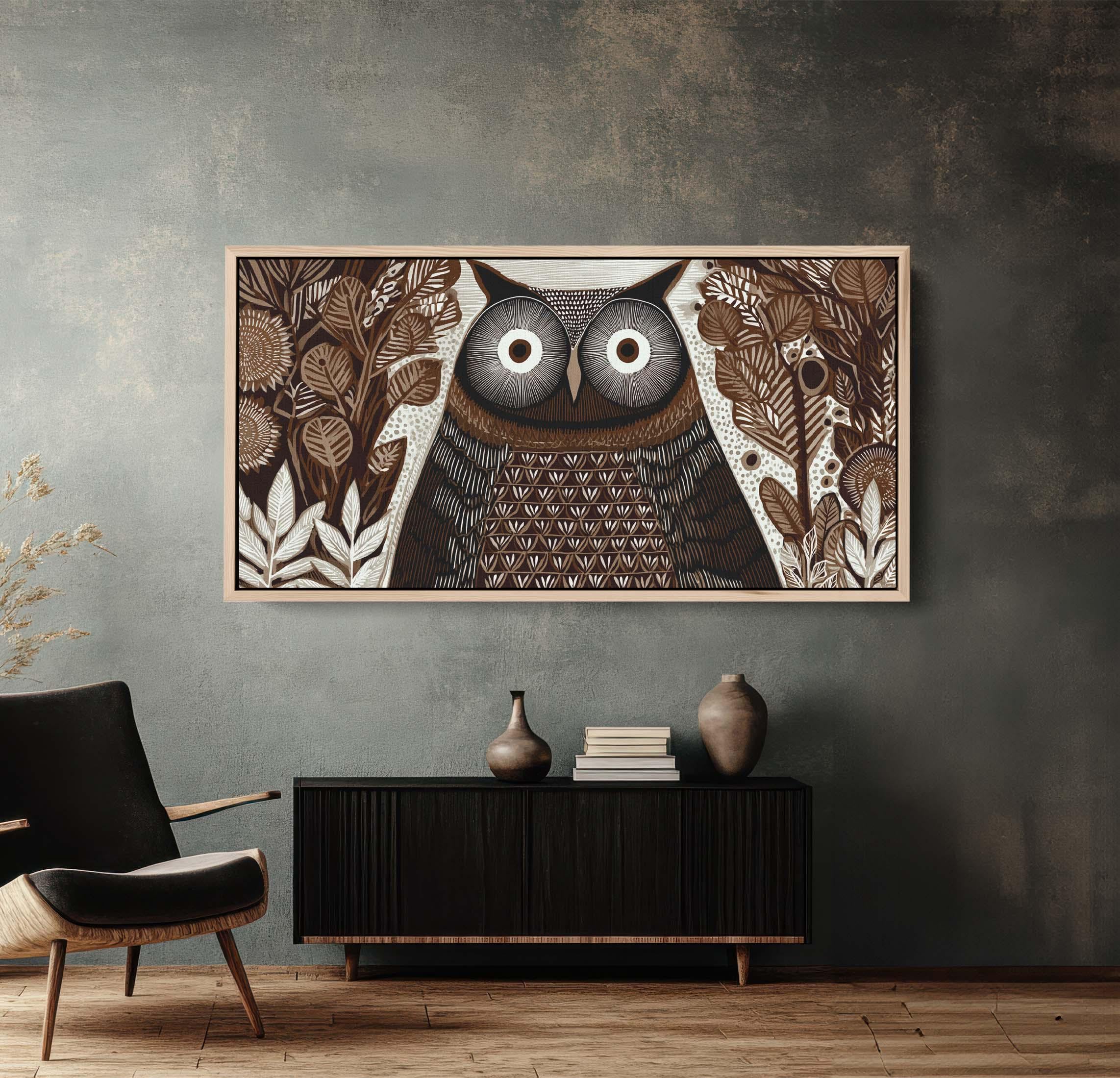 Folk Art Owl in the Woods Canvas Print