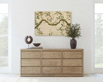 Whimsical Sage Green Vines Botanical Canvas Print Elegant Garden Decor