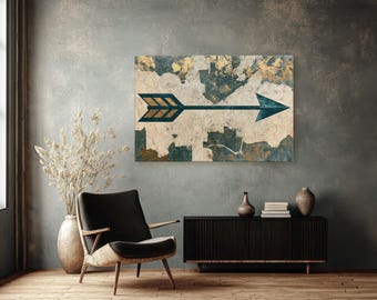 Southwest Tribal Arrow Canvas Print Gold and Teal Adventure Wall Art