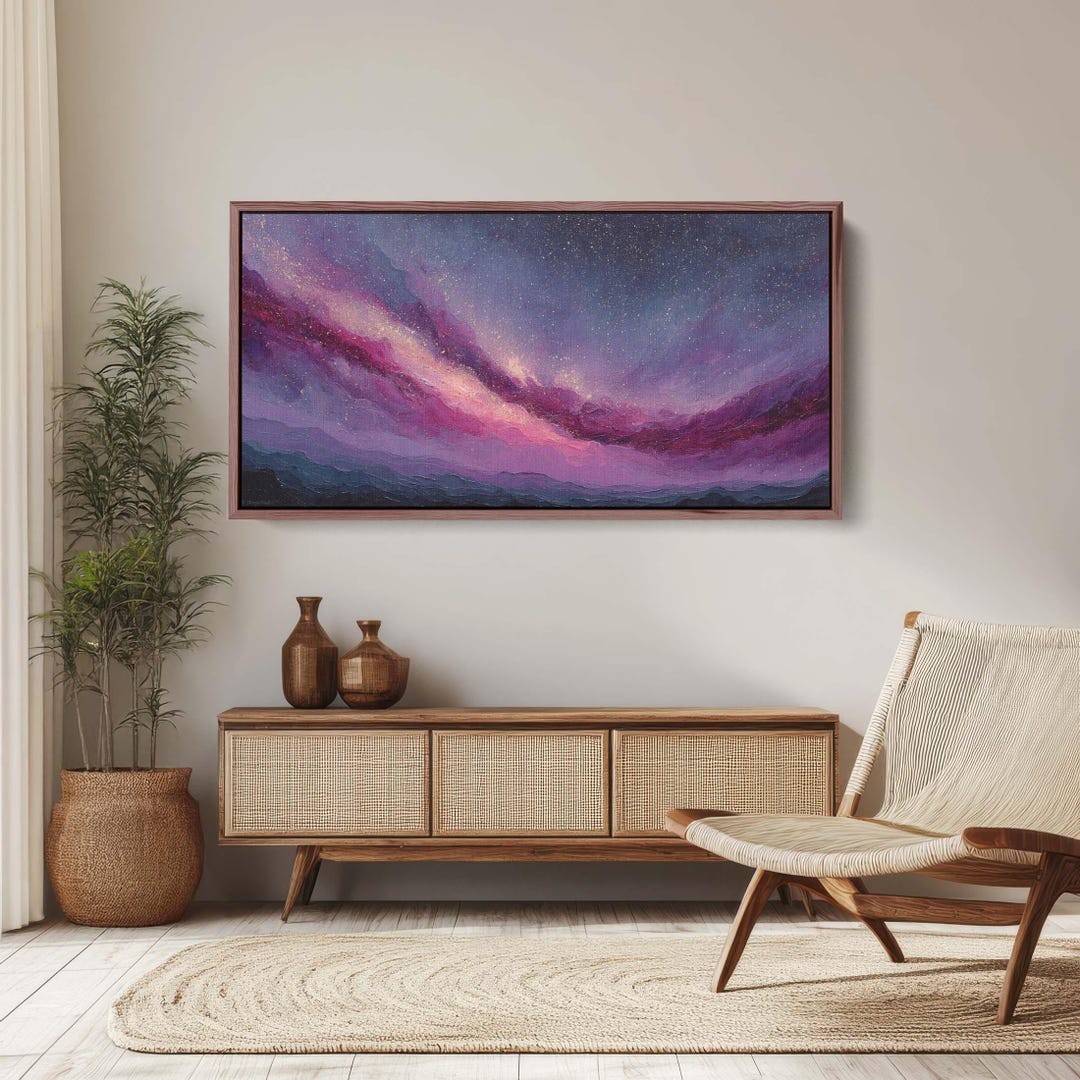 Abstract Celestial Mountain Landscape Canvas Print Purple Cosmic Sky ...